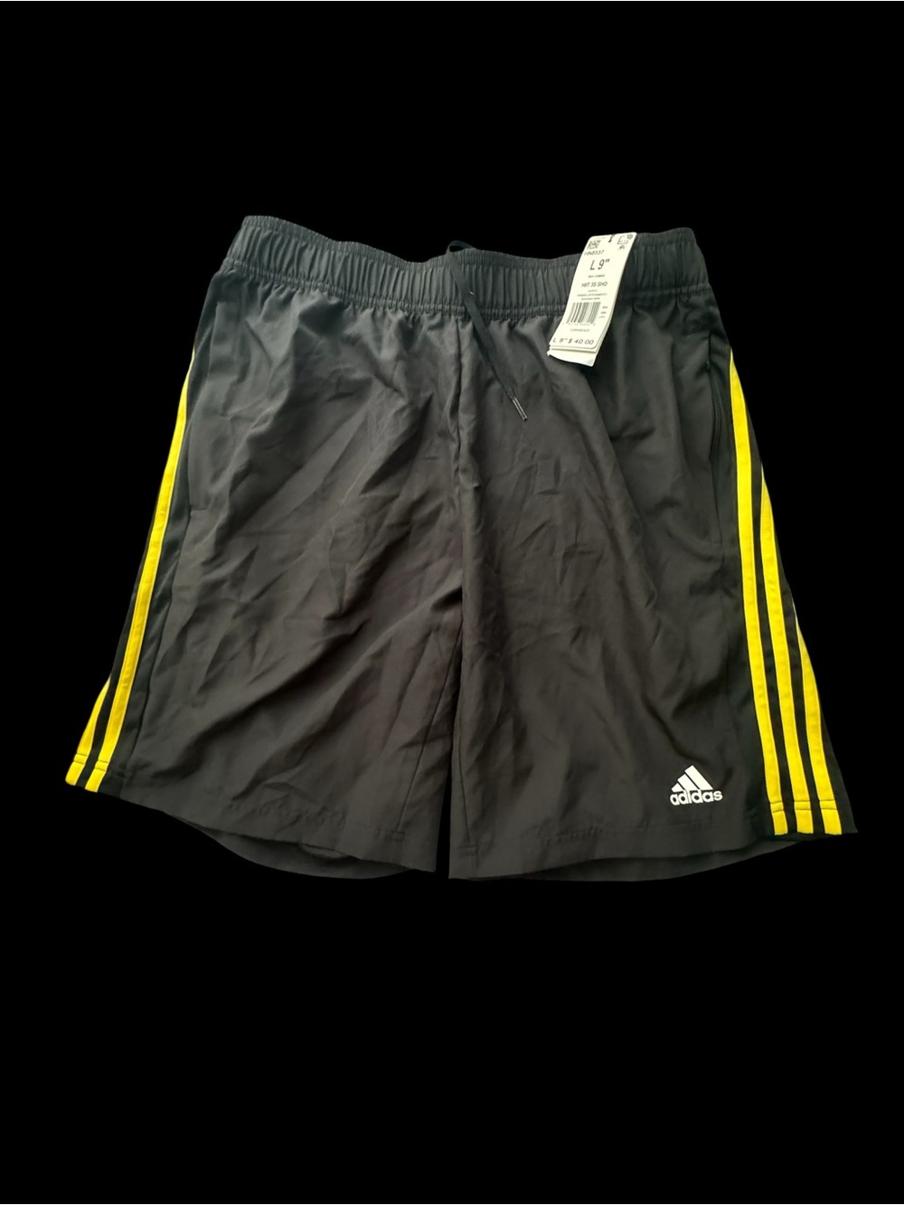 New Adidas Men's Black Shorts with Yellow Stripe large